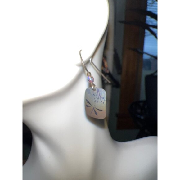 Vintage Holographic Floral Metal Earrings - Picture 1 of 8